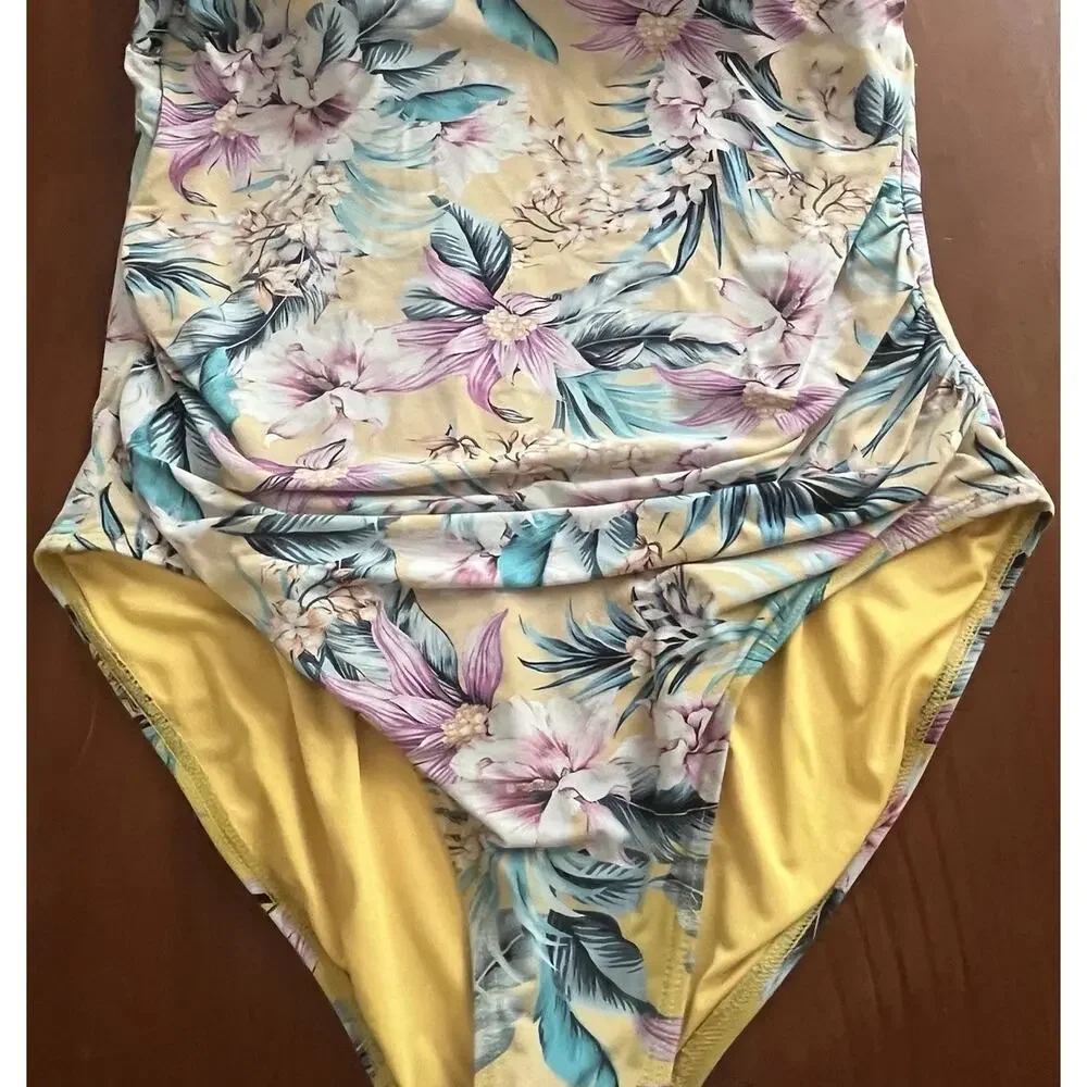 Nip Tuck Rhonda One Shoulder Swimsuit Women’s 10 Tropical Floral Ruching Padded